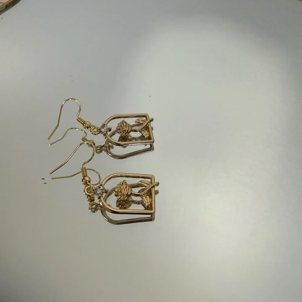 Disney Inspired “Belle” Elegant Gold Birdcage Earrings - Picture 3 of 5